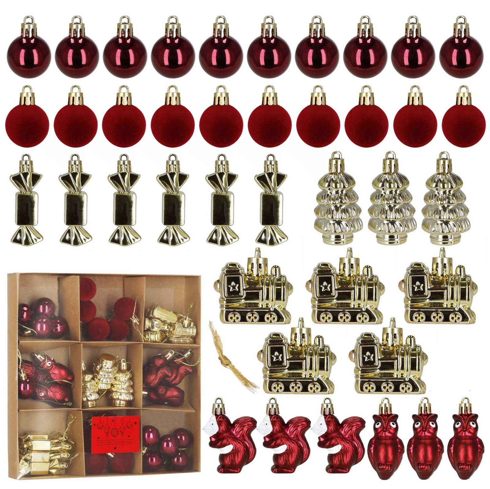 Bombki choinkowe 40 szt. komplet ozdób świątecznych zawieszki nietłukące, bordowy, złoty, biały