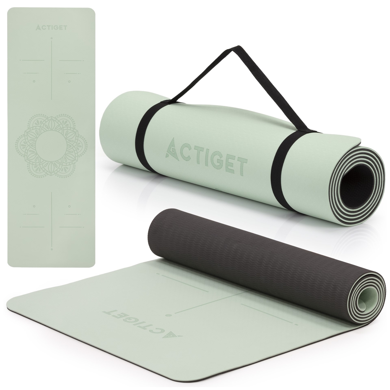 Mata do jogi, ćwiczeń fitness antypoślizgowa 183x61 cm materac do pilates, miętowy