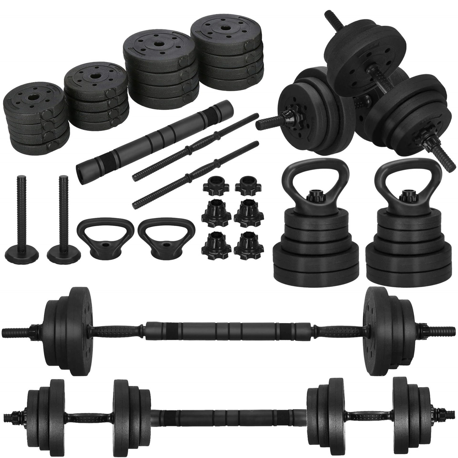 Zestaw hantli z gryfem do ćwiczeń 30 kg regulowane obciążenia bitumiczne