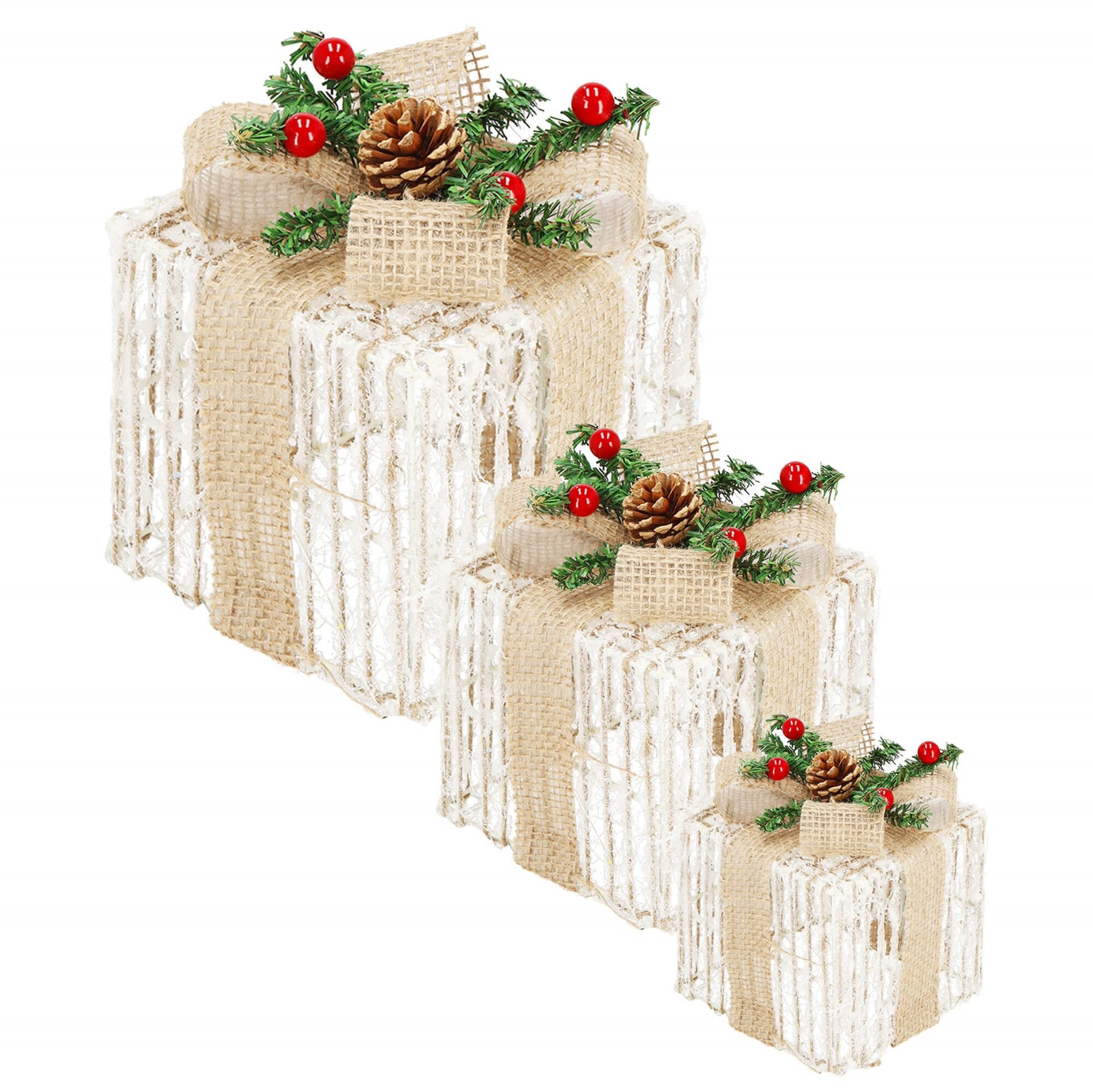 Oświetlenie świąteczne LED prezenty dekoracja świąteczna biały ciepły zestaw 3 szt. akrylowe