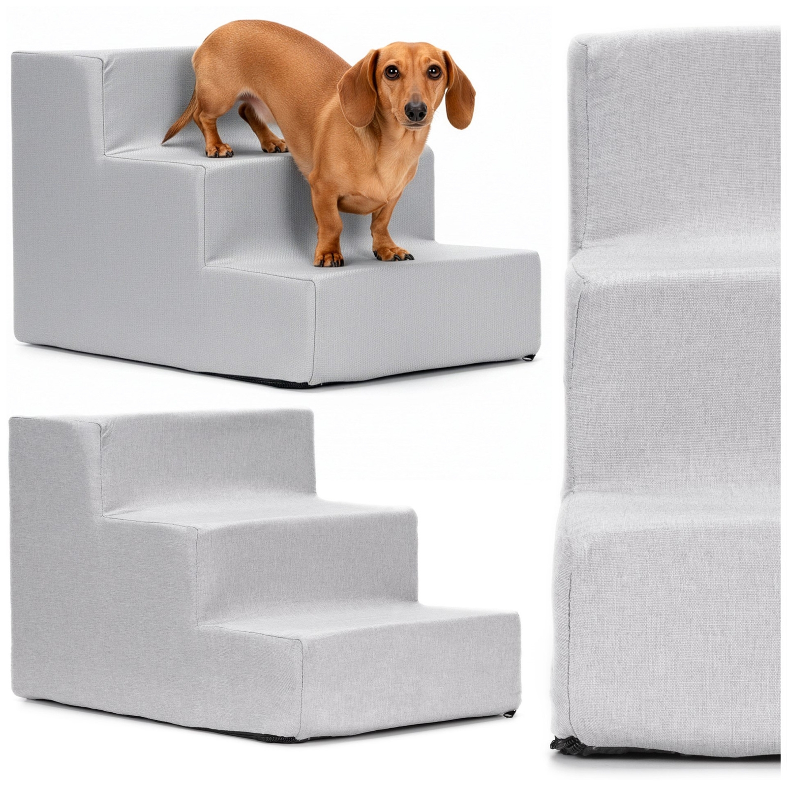 Schody dla psa 3 stopnie 30 cm podest, miękka rampa dla kota schodki szare