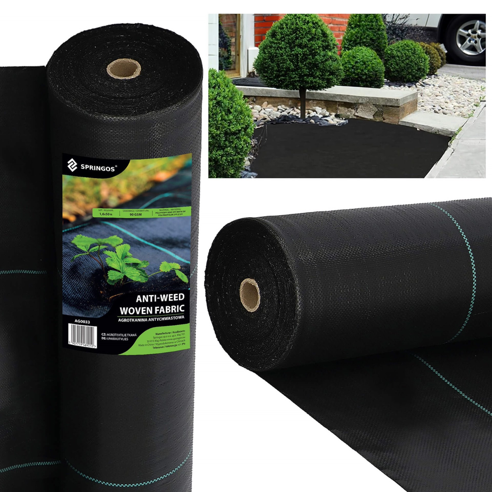 Agrowłóknina antychwastowa agrotkanina 90g czarna mata 1,6x50 m gruba