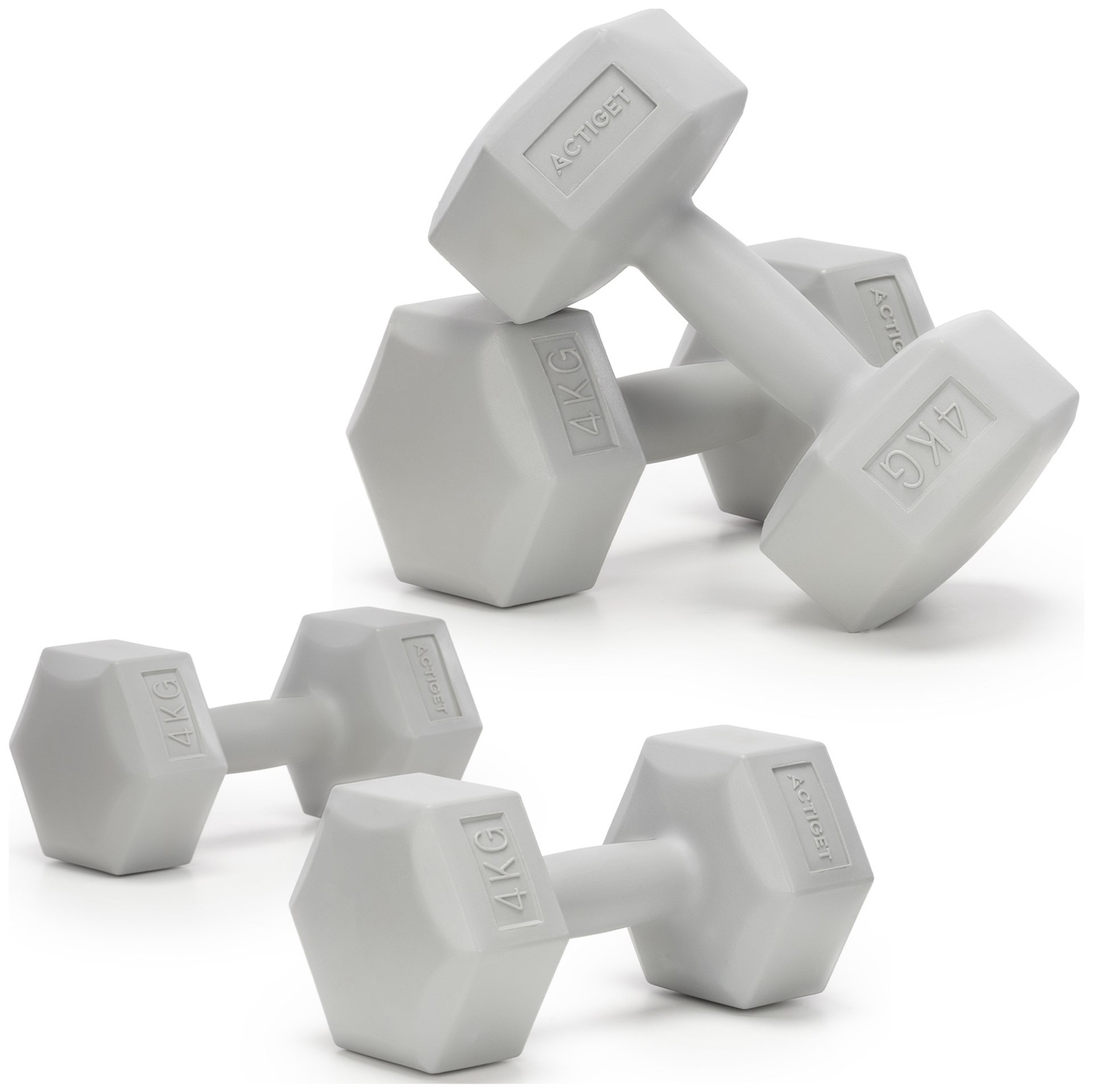 Hantle 2x4 kg hexagonalne do ćwiczeń fitness ciężarki zestaw 2 szt. szare