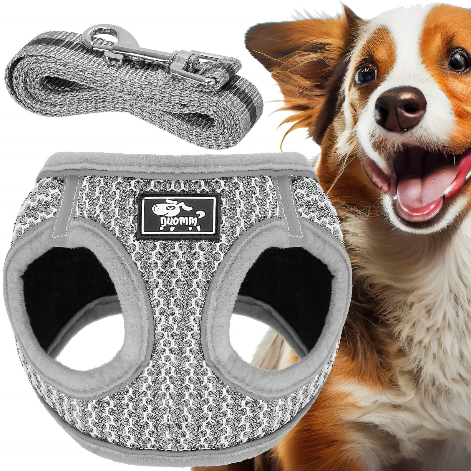 Zestaw szelki bezuciskowe, smycz 150 cm dla psa, kota S 6-8 kg szare