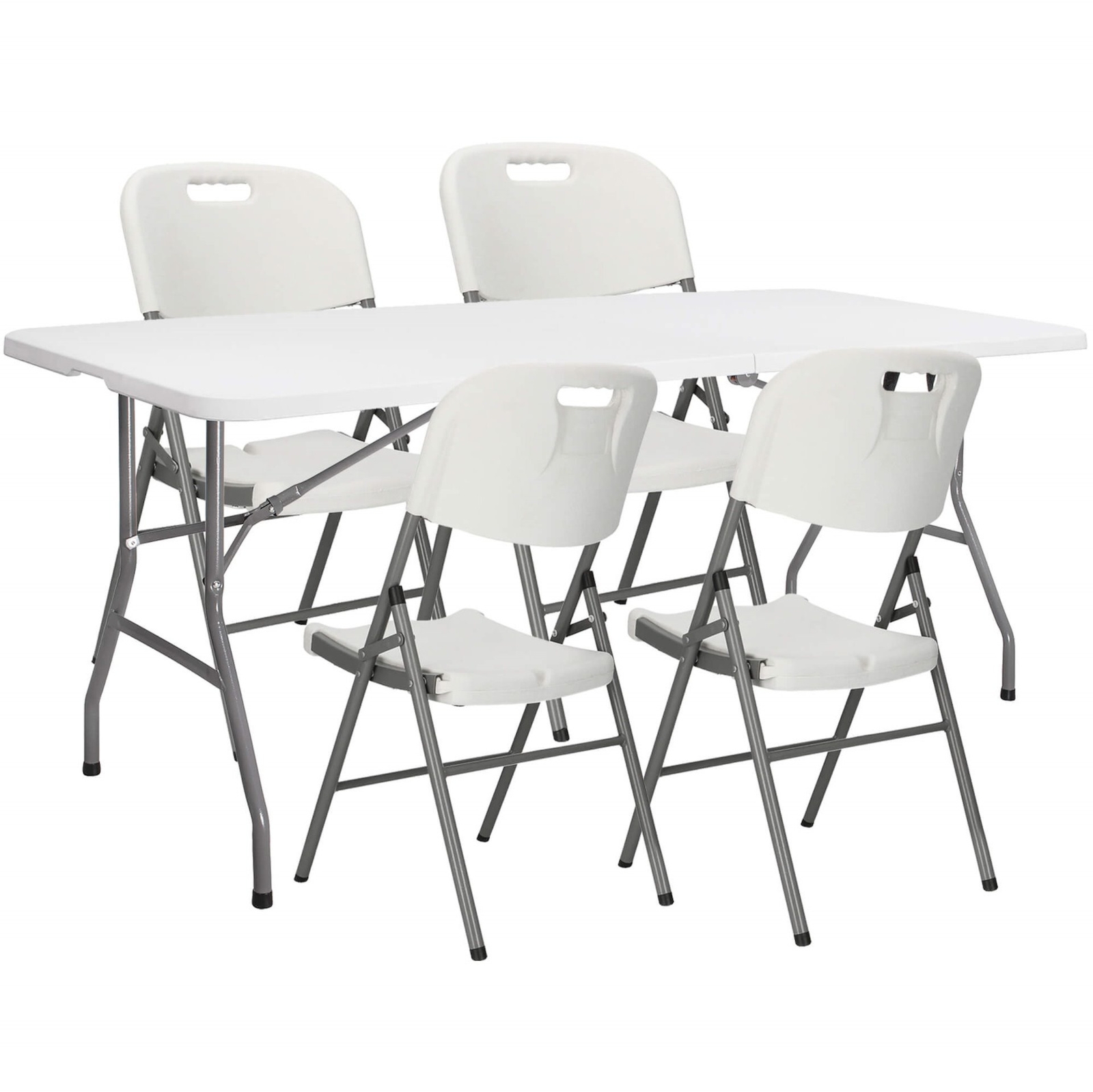 Zestaw cateringowy, turystyczny stół z 4 krzesłami składany na bankiet, zestaw biały