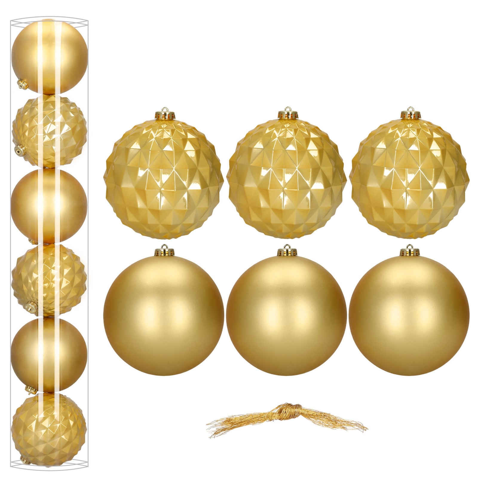 Bombki choinkowe złote 15 cm 6 szt. komplet ozdoby świąteczne matowe i geometryczne