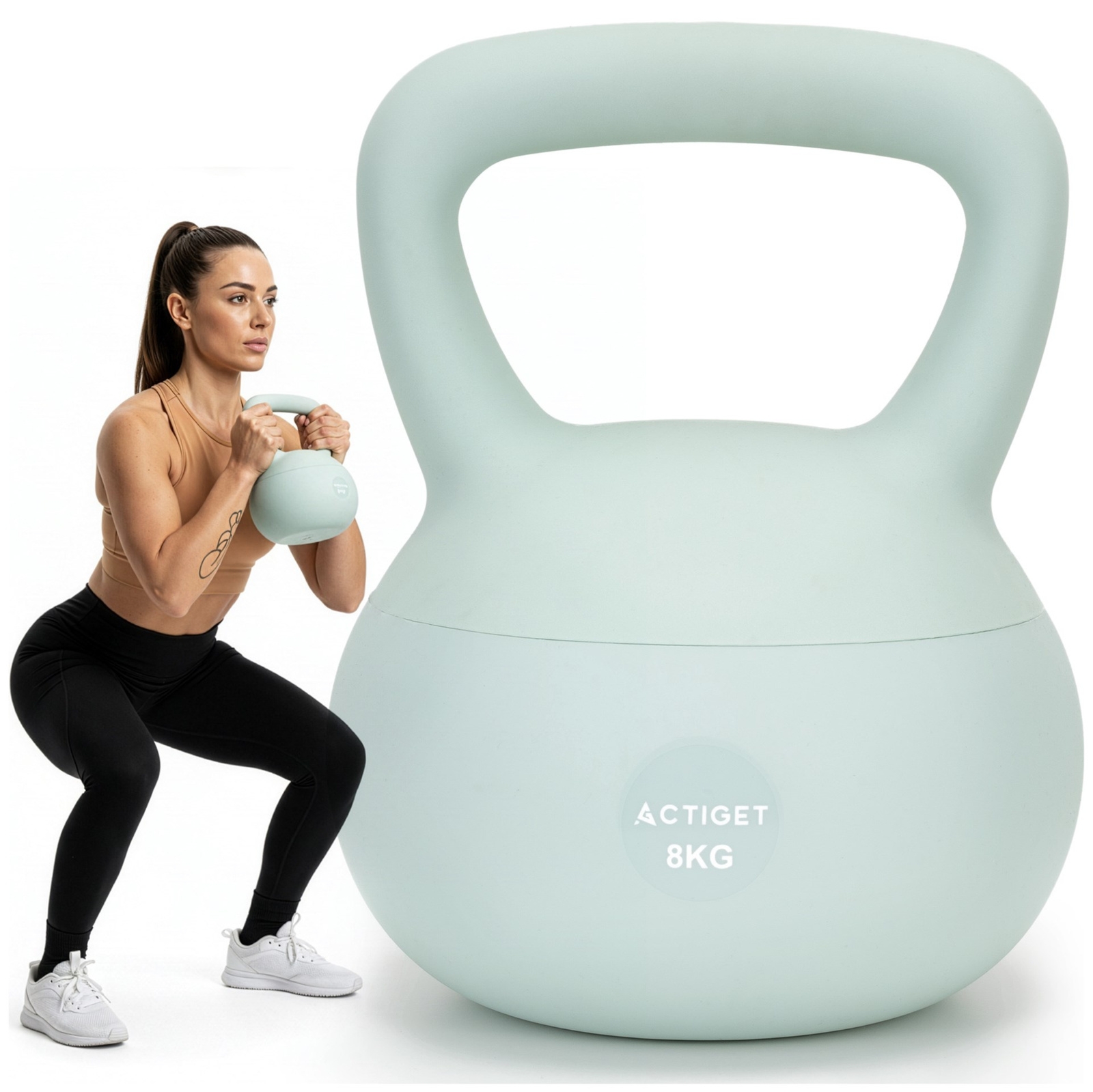 Kettlebell miękki 8 kg ciężar do ćwiczeń, kula treningowa, fitness, turkusowy