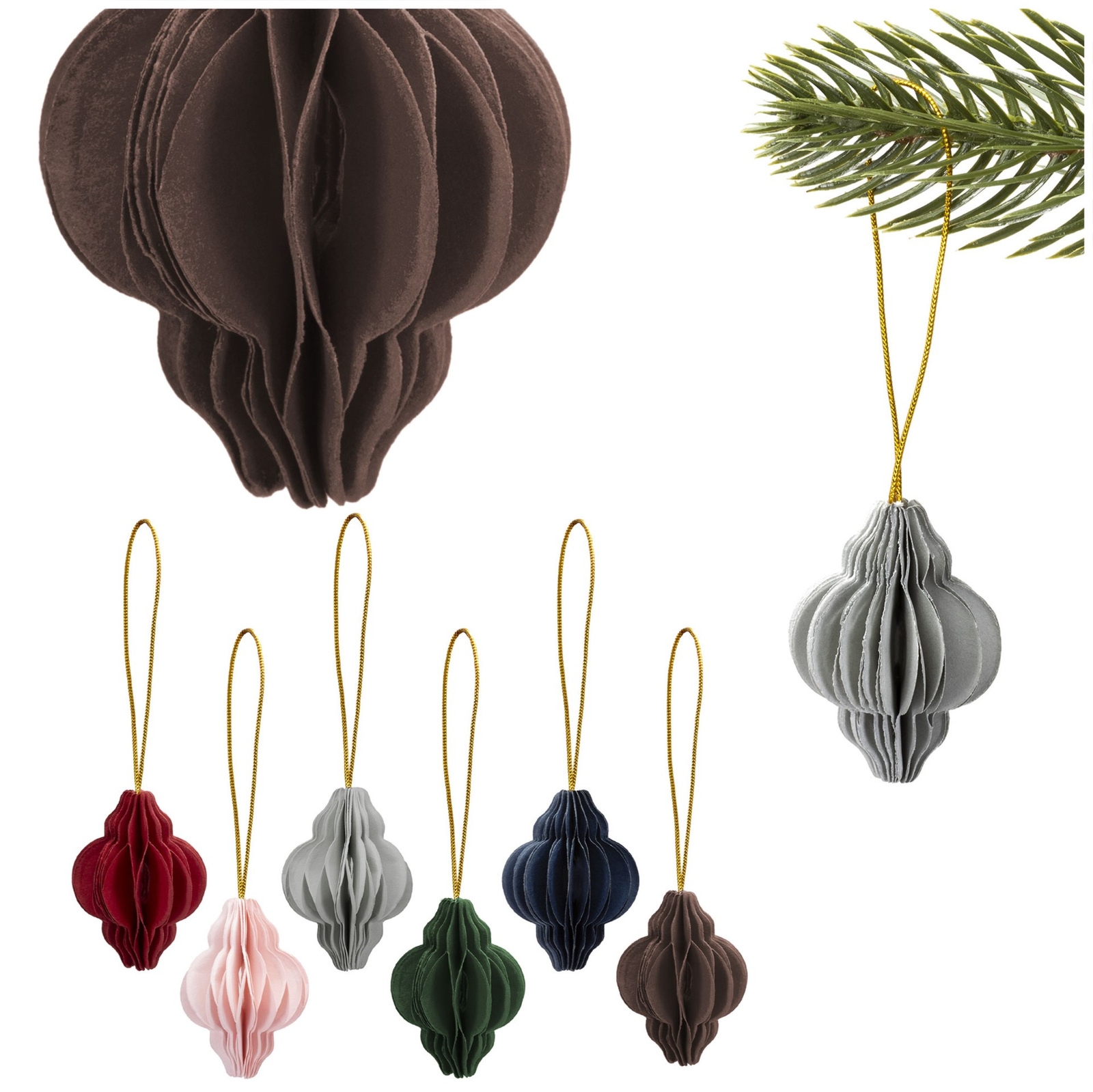 Bombki papierowe komplet 6 szt. ozdoby choinkowe 4 cm zawieszki rozkładane kolorowe