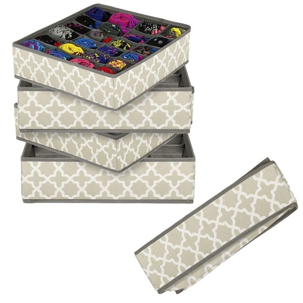 Organizery do szuflady 4 szt. pudełka 24 przegródki na bieliznę szare