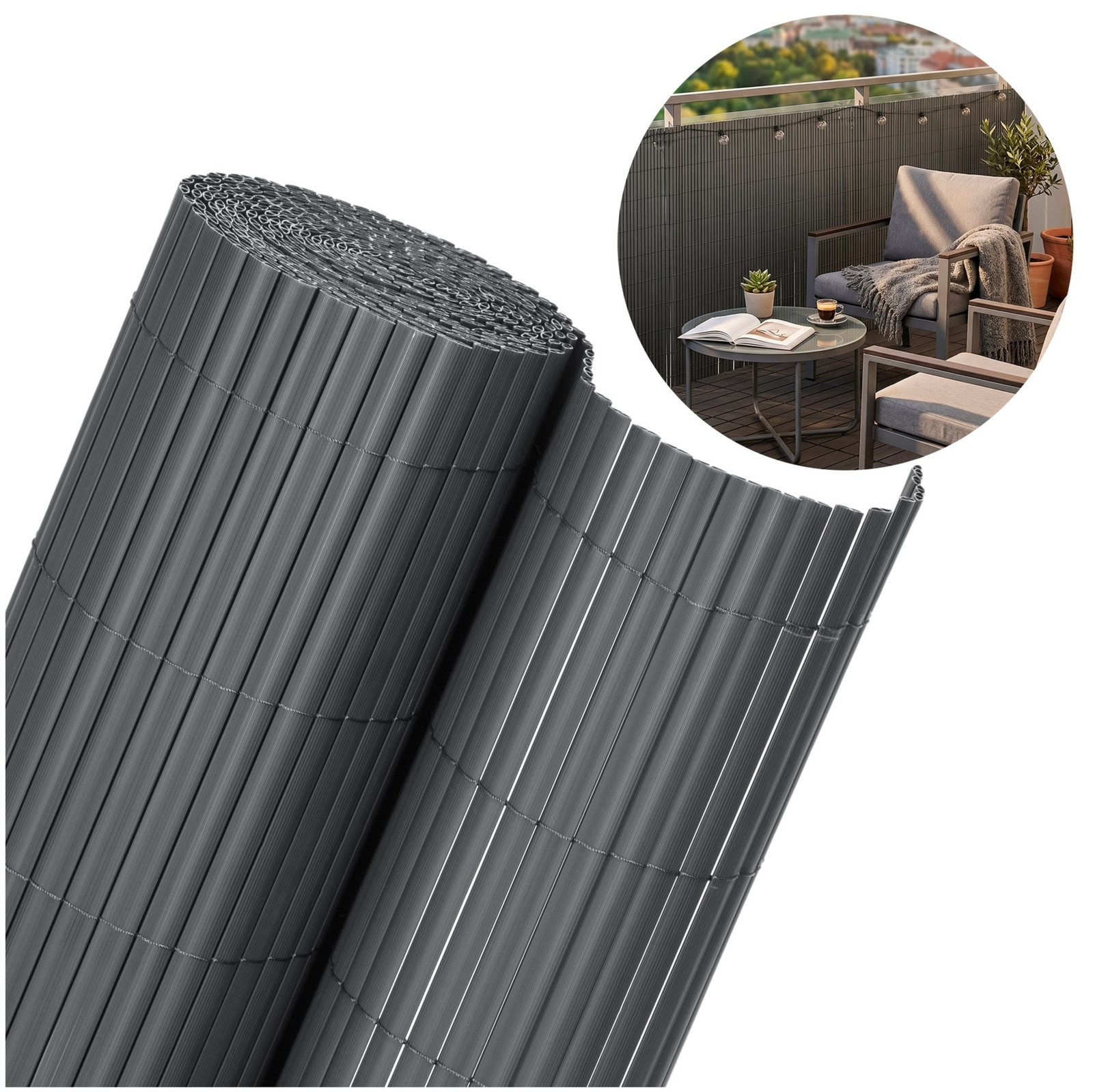 Osłona PVC maskująca 500x140 cm mata na balkon, taras, ogrodzenie, ciemnoszara