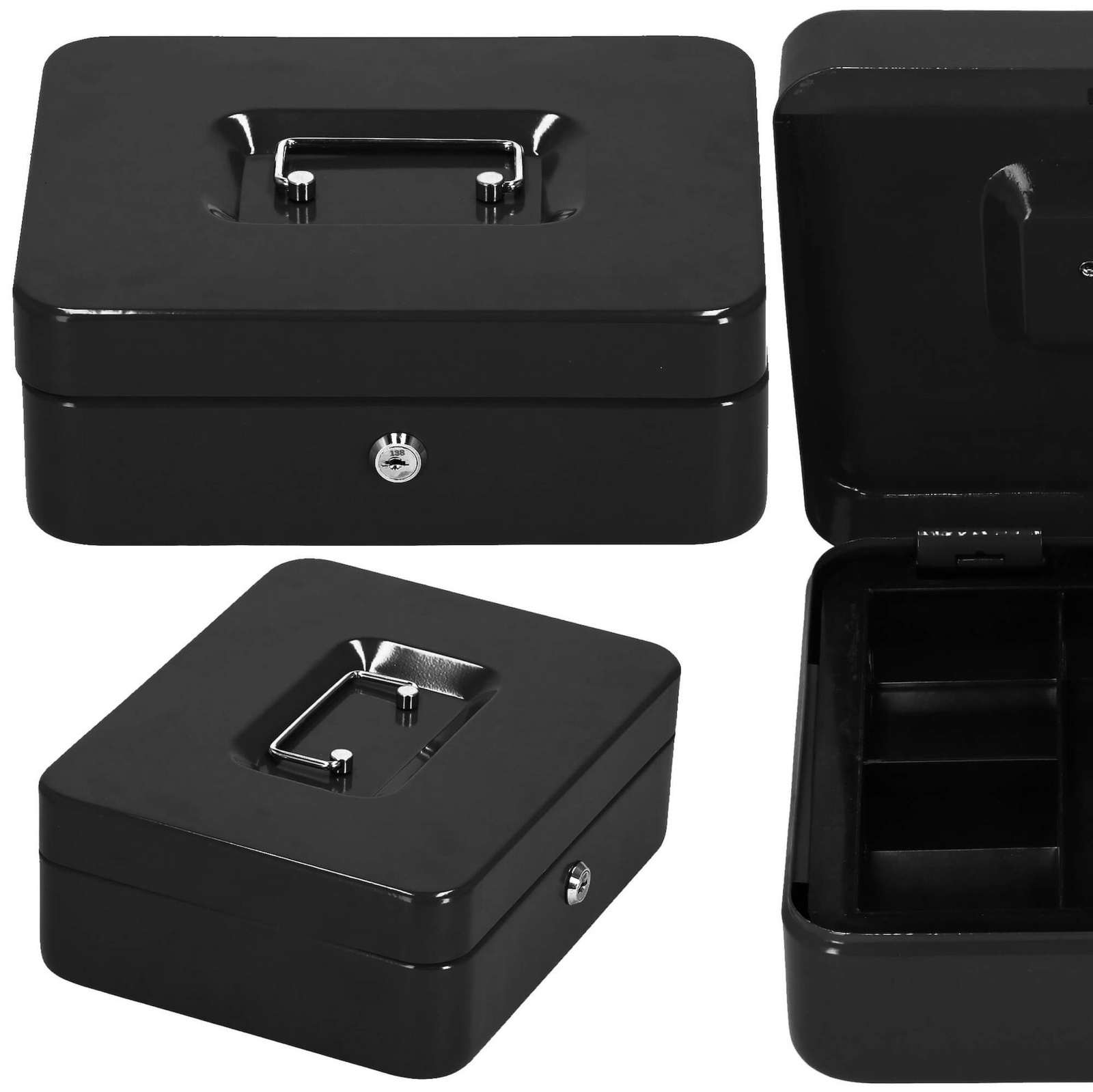 Kasetka na pieniądze metalowa 30x24x9 cm sejf czarny