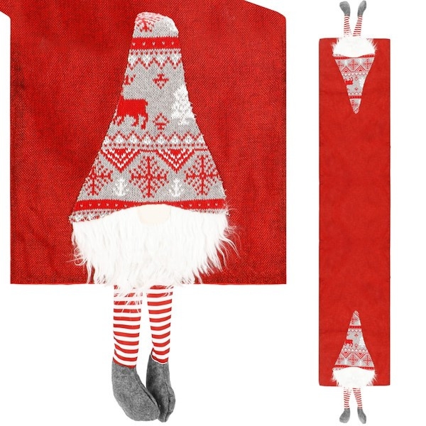 Bieżnik na stół 180x33cm obrus świąteczny z krasnalem czerwony