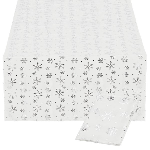 Bieżnik na stół 220x140 cm obrus świąteczny ze śnieżynkami biały