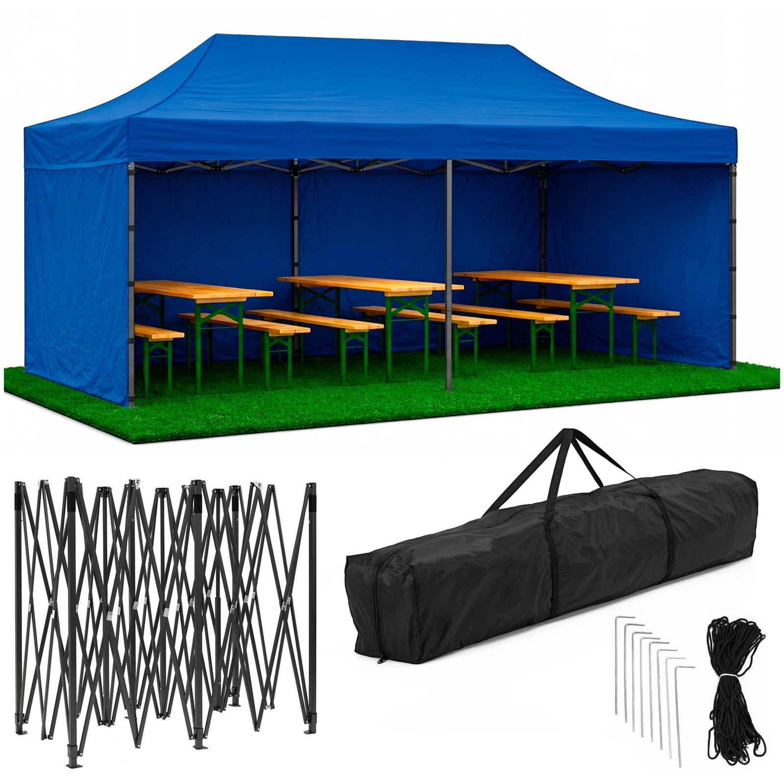 Pawilon handlowy 3x6 m namiot handlowy ekspresowy na imprezy, targ, catering, niebieski