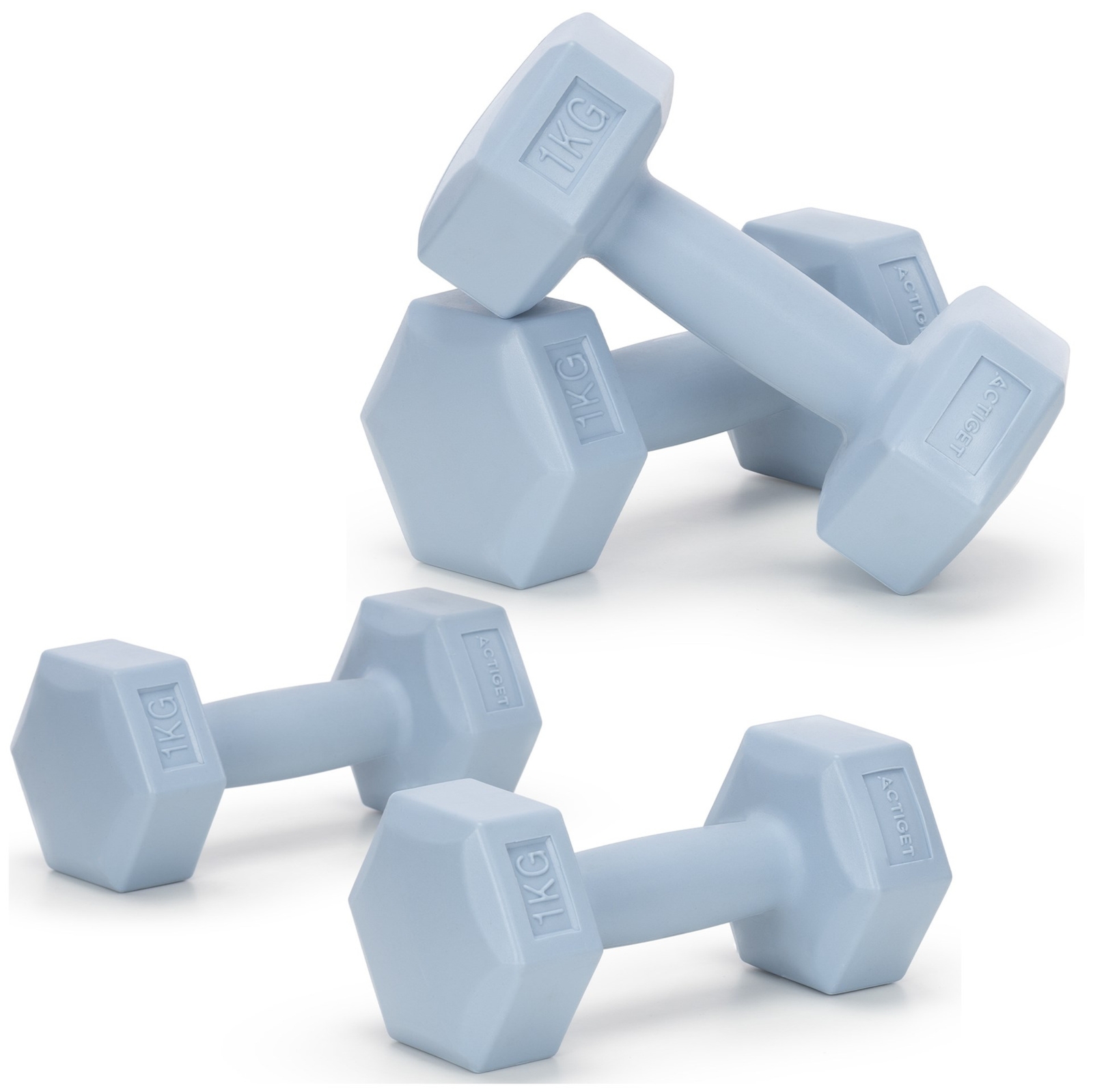 Hantle 2x1kg hexagonalne do ćwiczeń fitness ciężarki zestaw 2 szt. jasno niebieskie