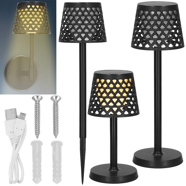 Lampa ogrodowa solarna LED 5w1 ażurowy kinkiet z 3 trybami świecenia czarny