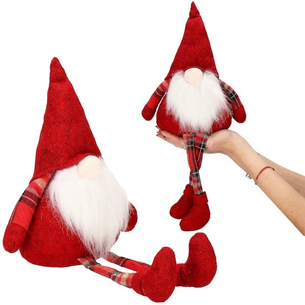 Skrzat świąteczny 50 cm, siedzący gnom, krasnal zwisające nóżki