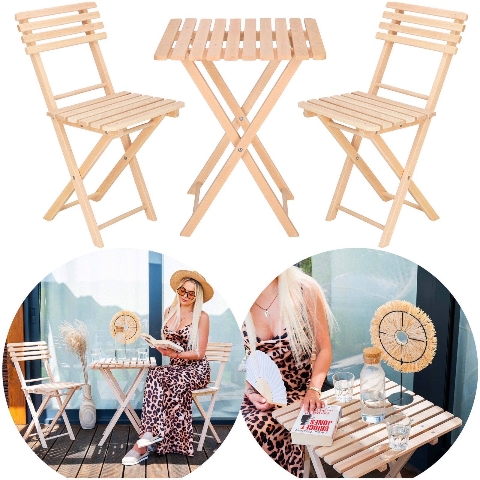 Zestaw mebli ogrodowych drewnianych na balkon składany komplet