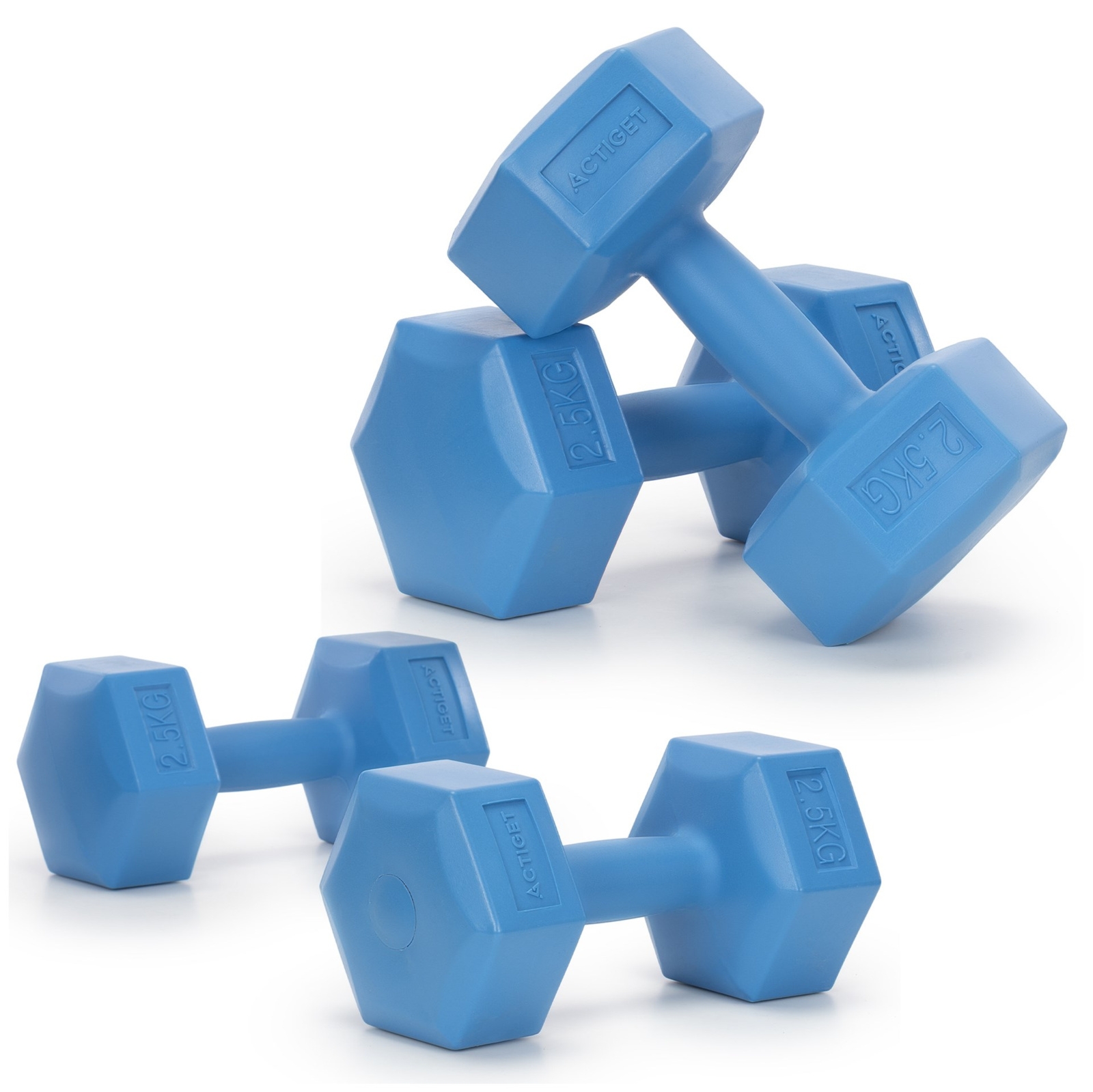 Hantle 2x2,5kg hexagonalne do ćwiczeń fitness ciężarki zestaw 2 szt. niebieskie