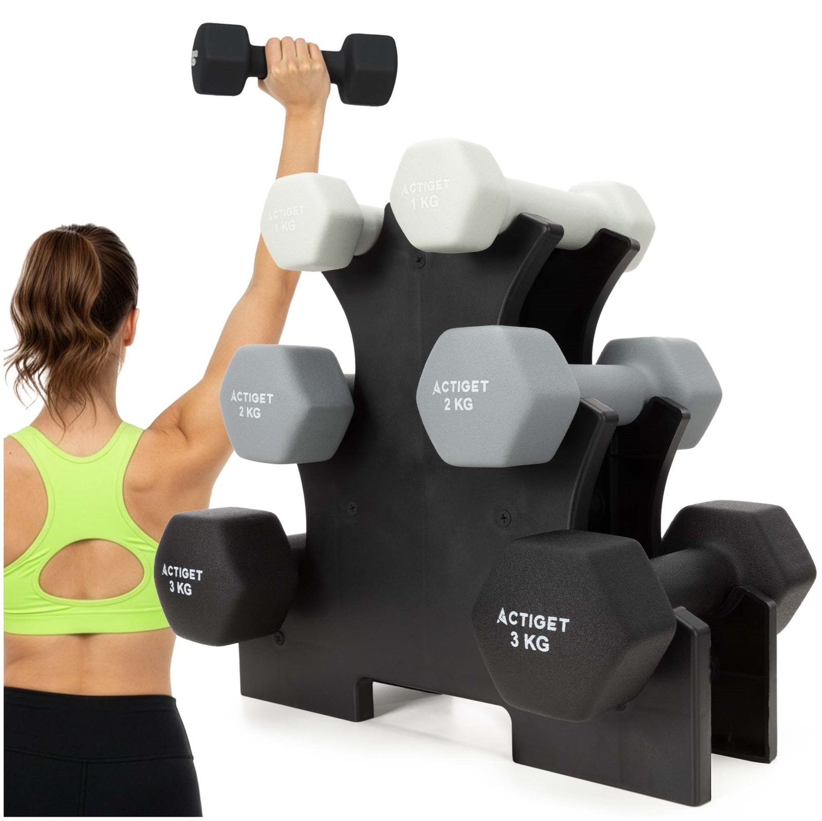 Hantle fitness na stojaku komplet 6 obciążeń 1-3 kg do treningu siłowego, domowego