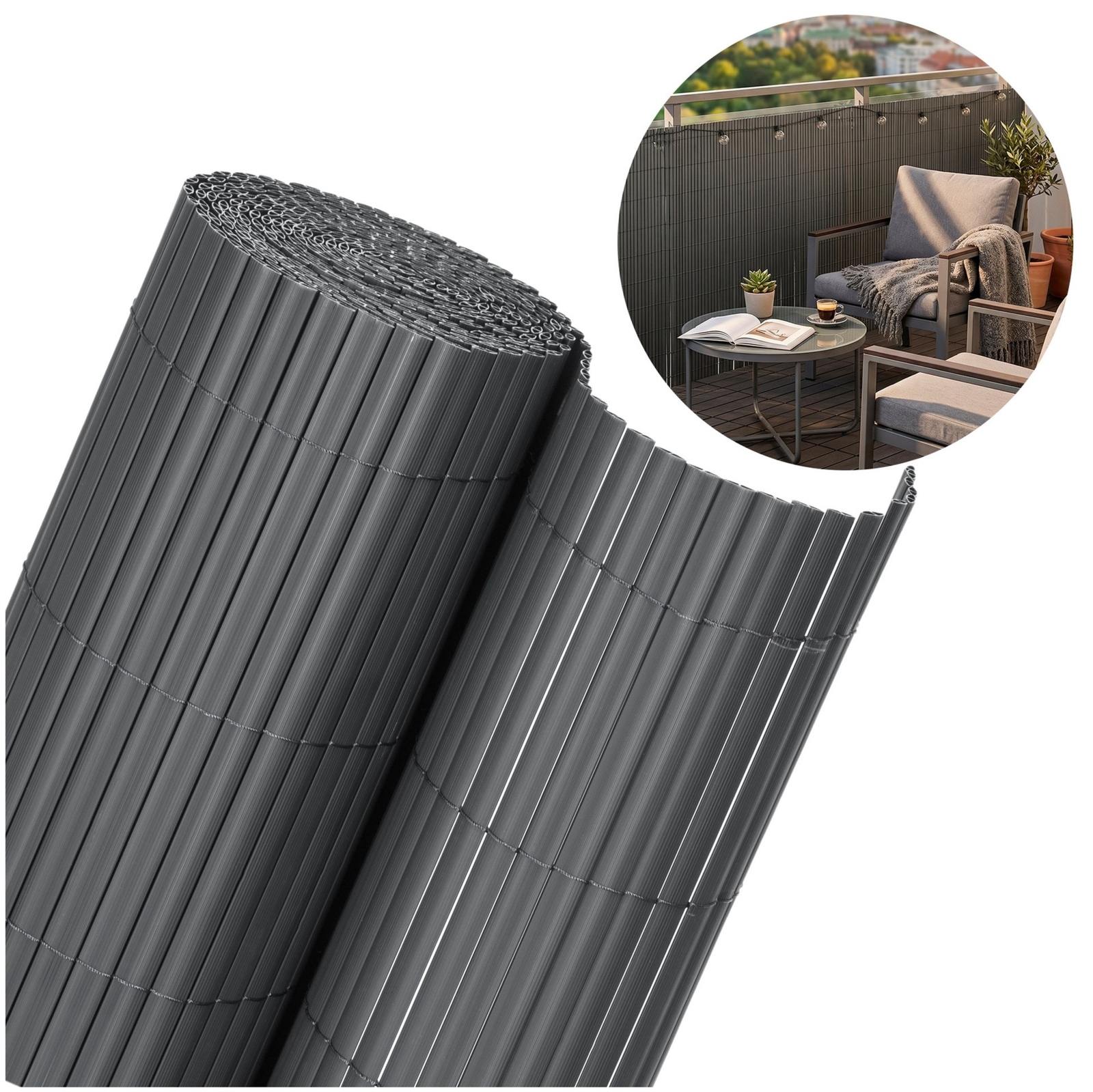Osłona PVC maskująca 400x100 cm mata na balkon, taras, ogrodzenie, ciemnoszara