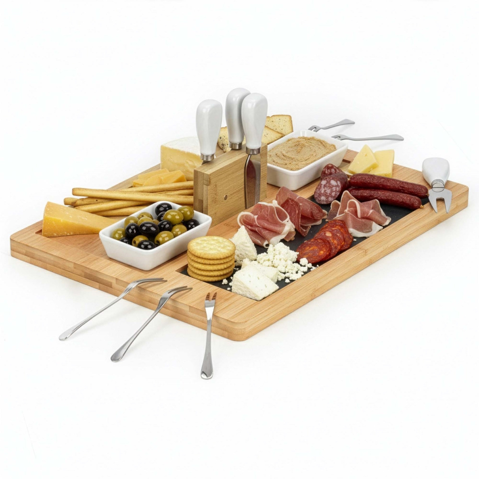 Patera bambusowa do serwowania serów i wędlin 40x30 cm deska z akcesoriami do przekąsek