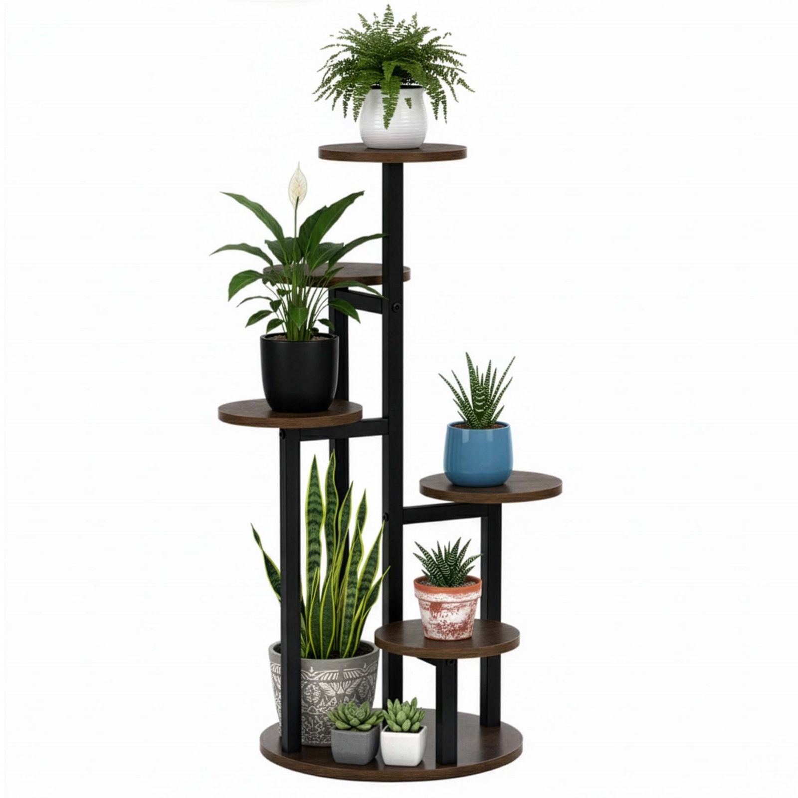 Stojak na kwiaty, rośliny 86 cm stojący kwietnik, metalowy, 5 poziomów, ciemnobrązowy