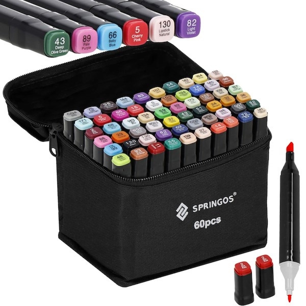 Markery alkoholowe 60 szt. dwustronne pisaki flamastry