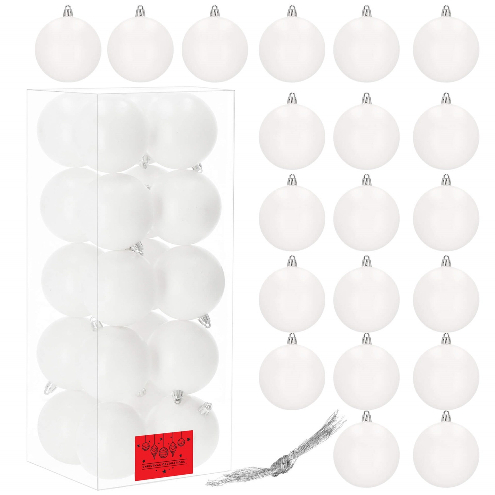 Bombki choinkowe 20 szt. białe 8 cm zestaw świąteczny