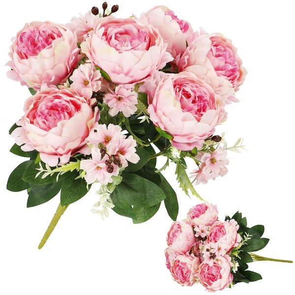 Bukiet sztucznych kwiatów piwonie 46 cm, 18 kwiatów na ślub, do wystroju domu