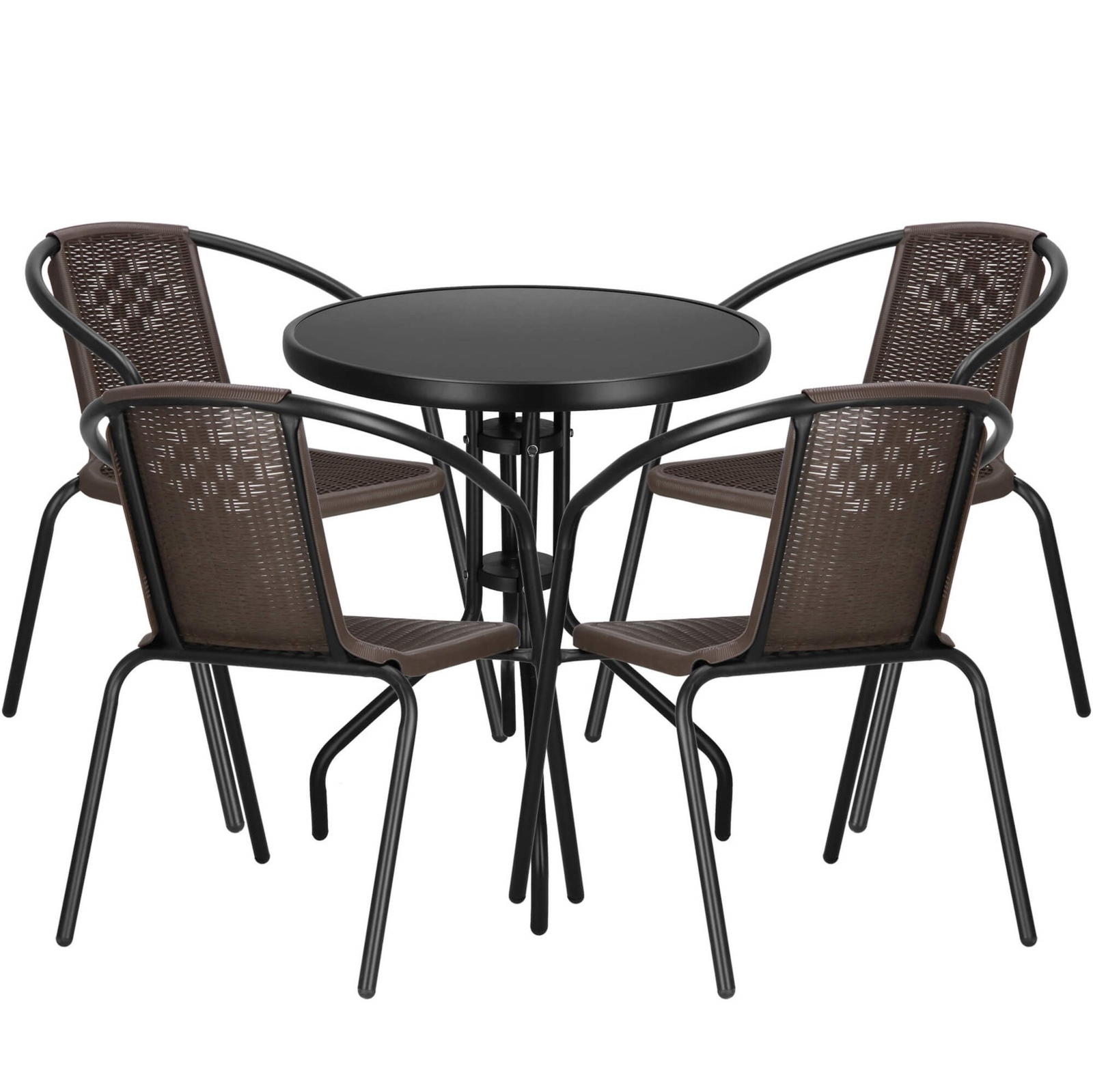 Zestaw mebli ogrodowych stół okrągły i 4 krzesła metalowe komplet ogrodowy czarno-brązowy