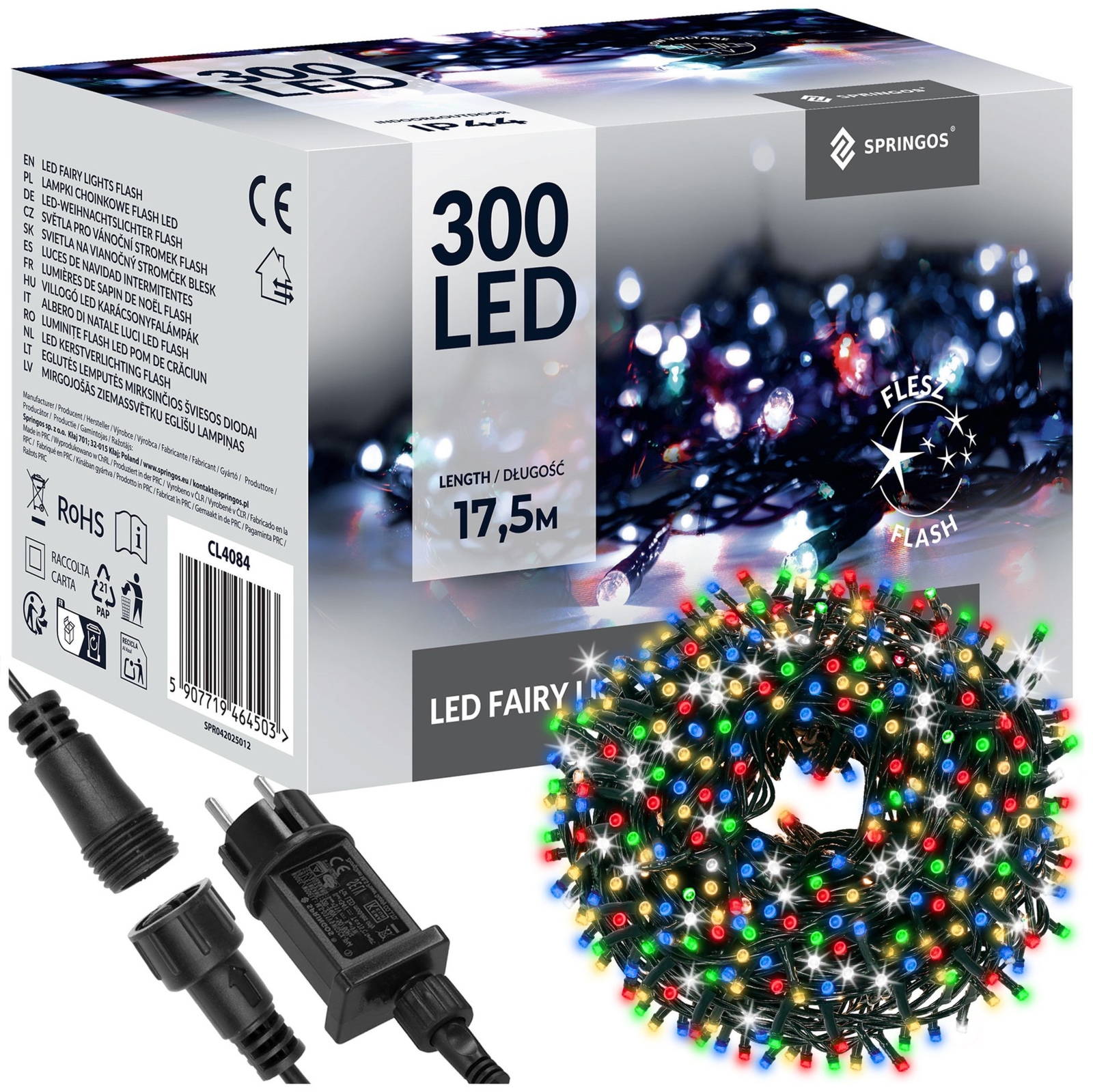 Lampki choinkowe 300 LED 15 m multikolor + flash zewnętrzne oświetlenie świąteczne