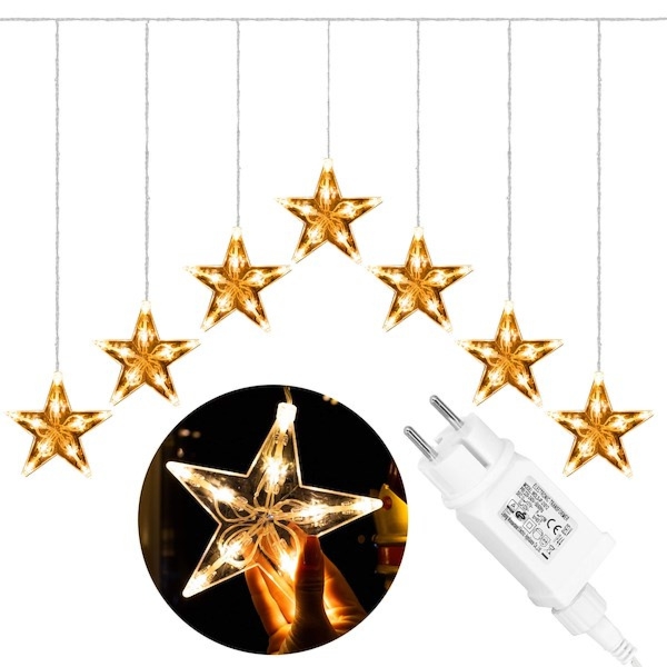 Kurtyna świetlna 70 Led biały ciepły gwiazdy lampki wewnętrzno-zewnętrzne