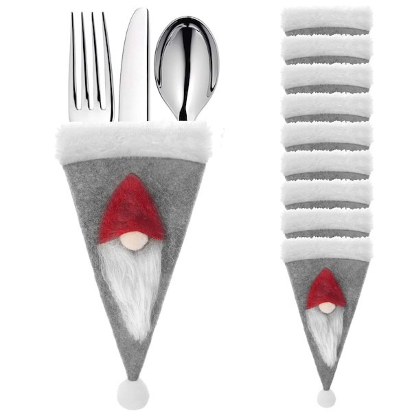 Kieszonka na sztućce 10szt. świąteczne etui, czapka szara ozdoba świąteczna