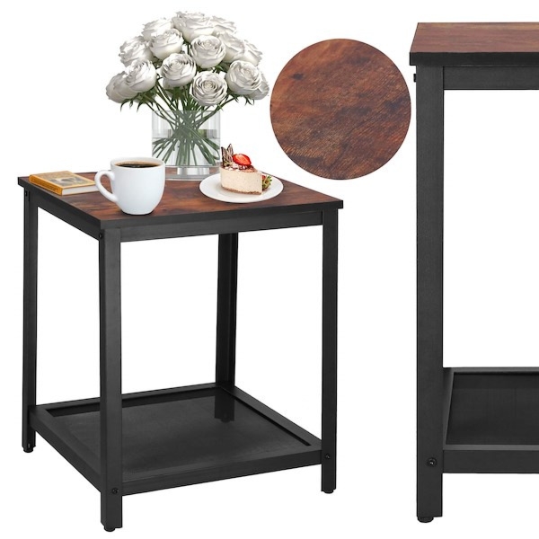 Stolik loftowy z półką, kawowy do salonu 45x45x55 cm czarno-brązowy