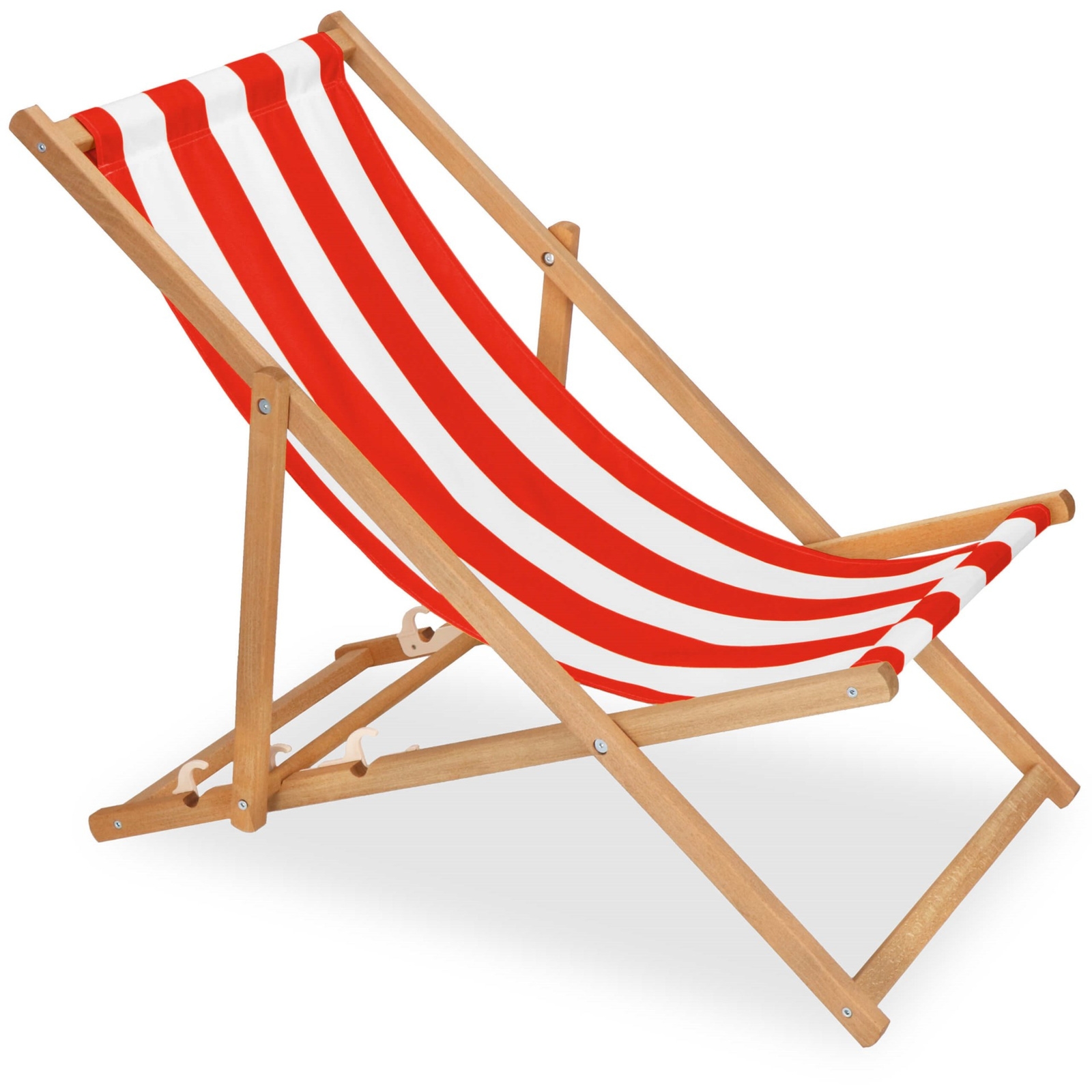 Leżak plażowy składany, drewniany z 3-stopniową regulacją, na taras do ogrodu biało-czerwone pasy
