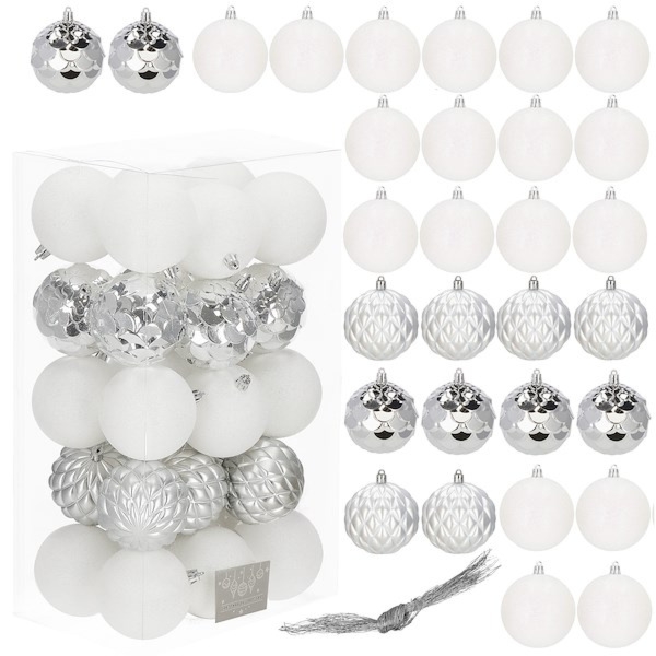 Bombki choinkowe 30 szt. zawieszki na choinkę ozdoby świąteczne 8 cm białe