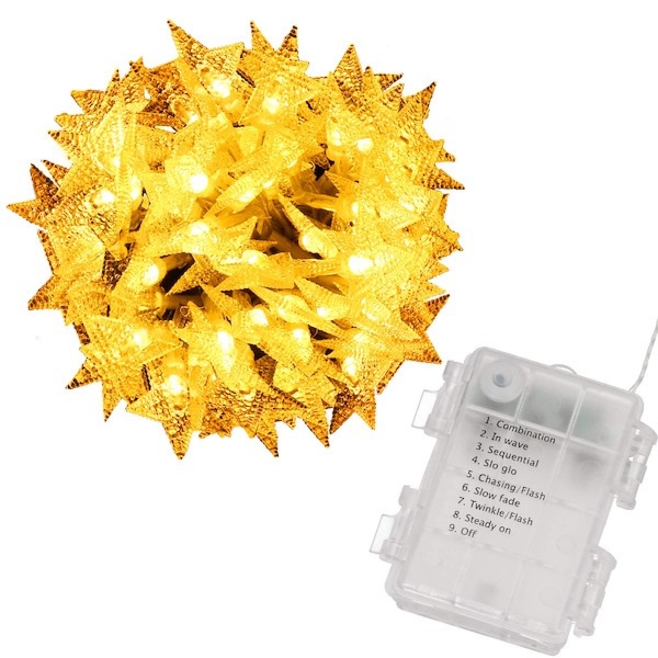 Lampki choinkowe gwiazdki 50 Led biały ciepły 5 m programator 8 trybów