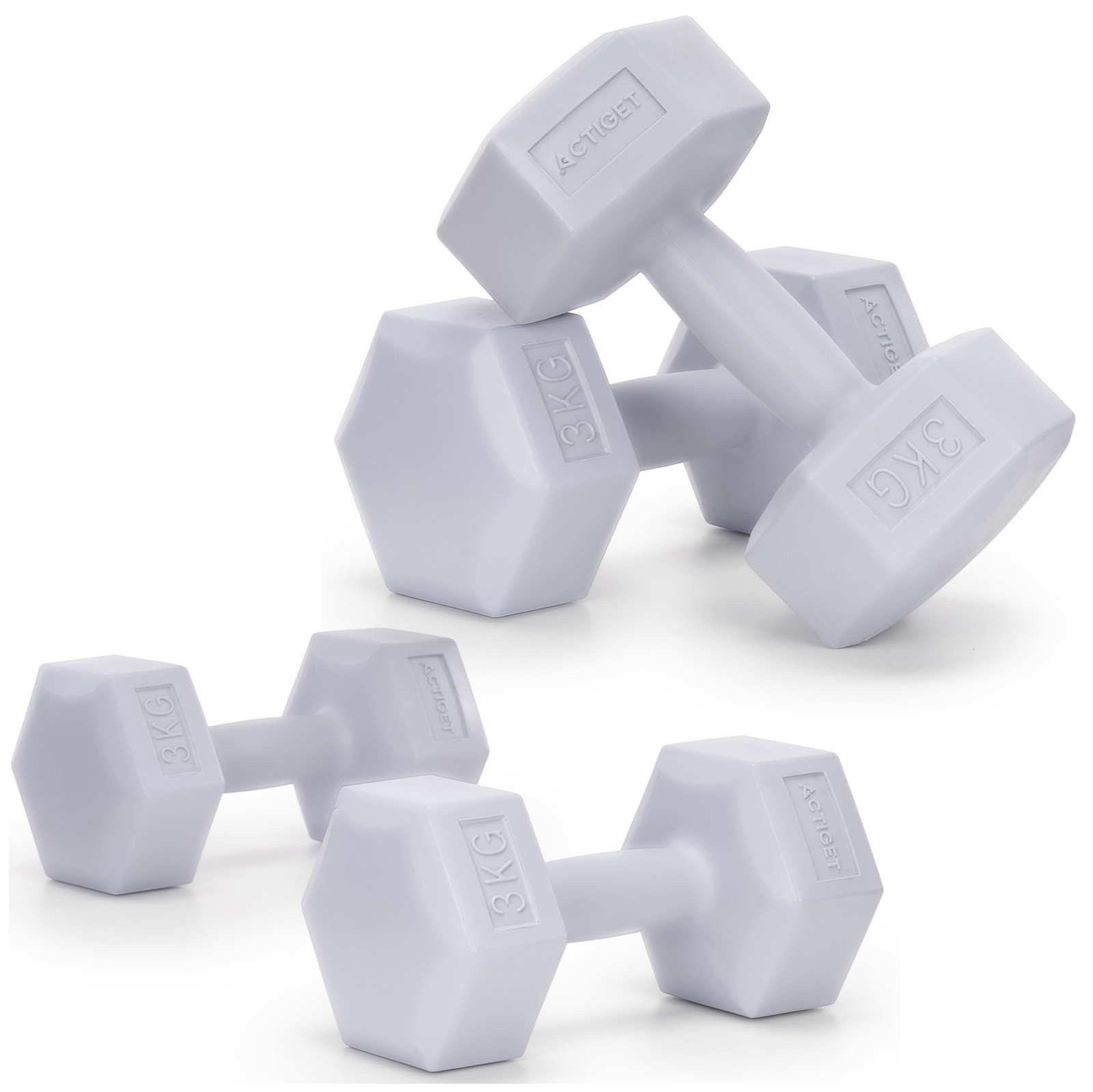 Hantle 2x3 kg hexagonalne do ćwiczeń fitness ciężarki zestaw 2 szt. szare