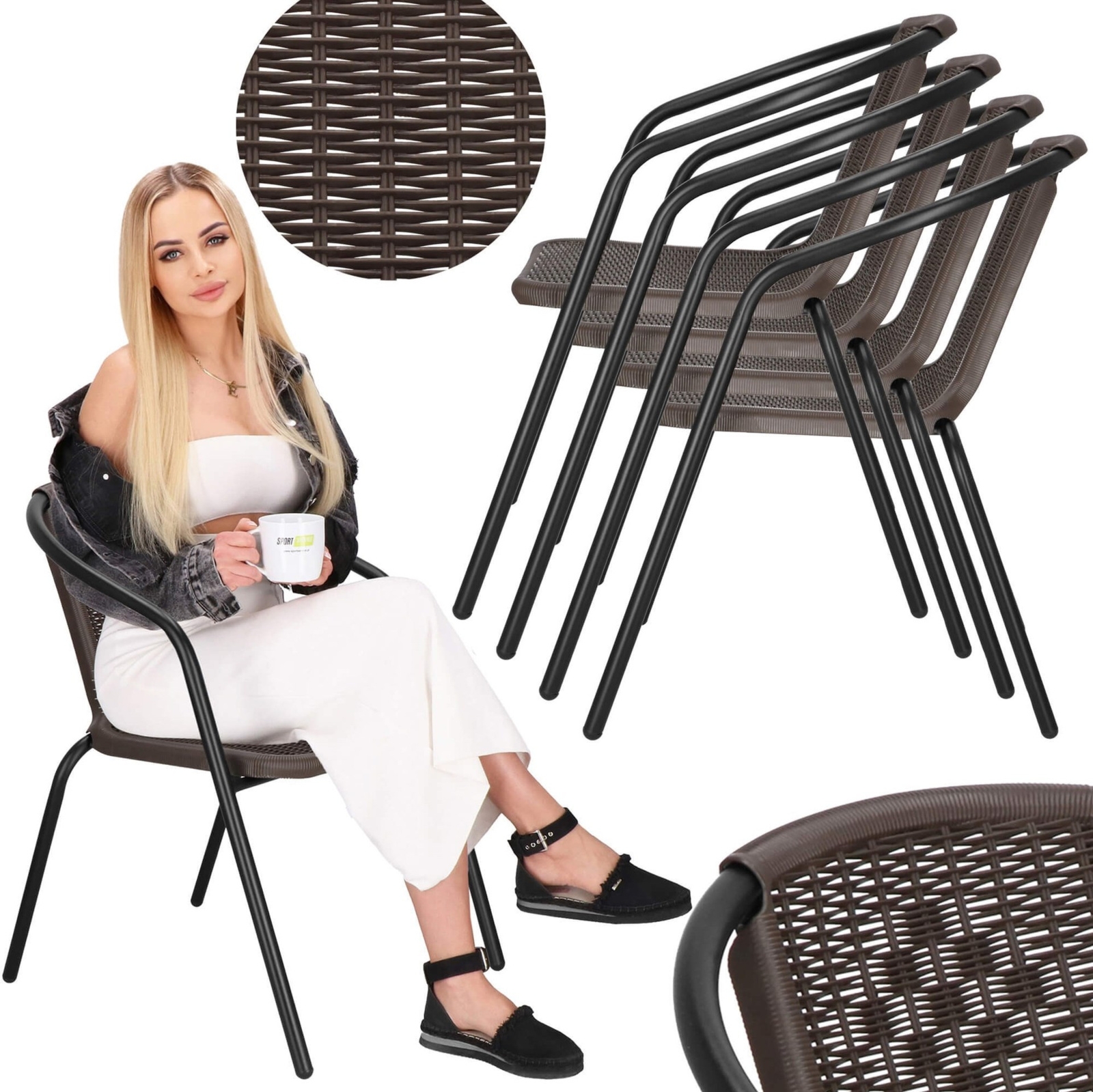 Krzesło ogrodowe 4 szt. metalowe na balkon brązowe