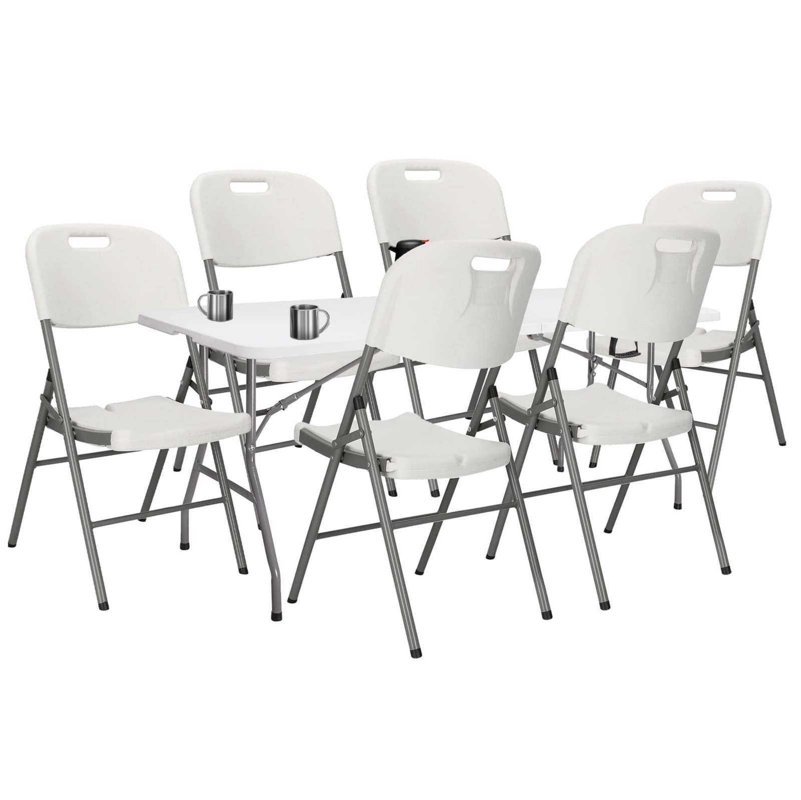 Zestaw cateringowy, turystyczny stół 180x74 cm z 6 krzesłami składany na bankiet biały