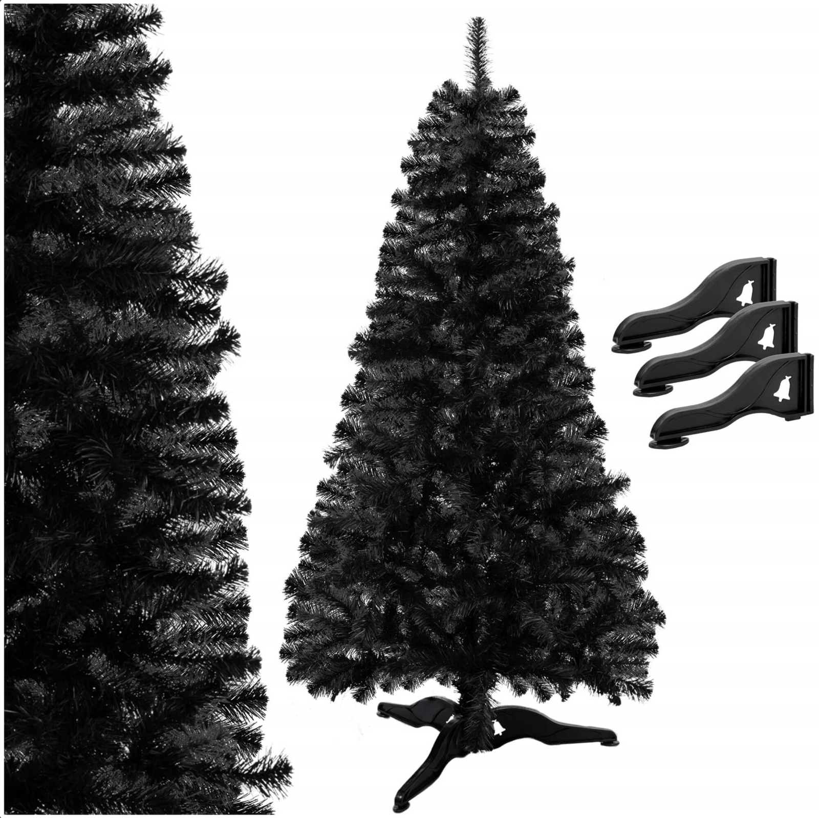 Choinka sztuczna jodła 180 cm czarna nowoczesna, gęsta, ze stojakiem