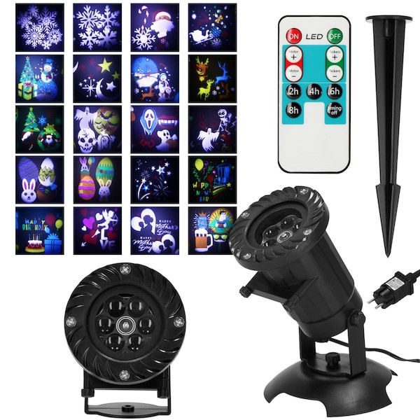 Świąteczny projektor laserowy, rzutnik 20 motywów na dom