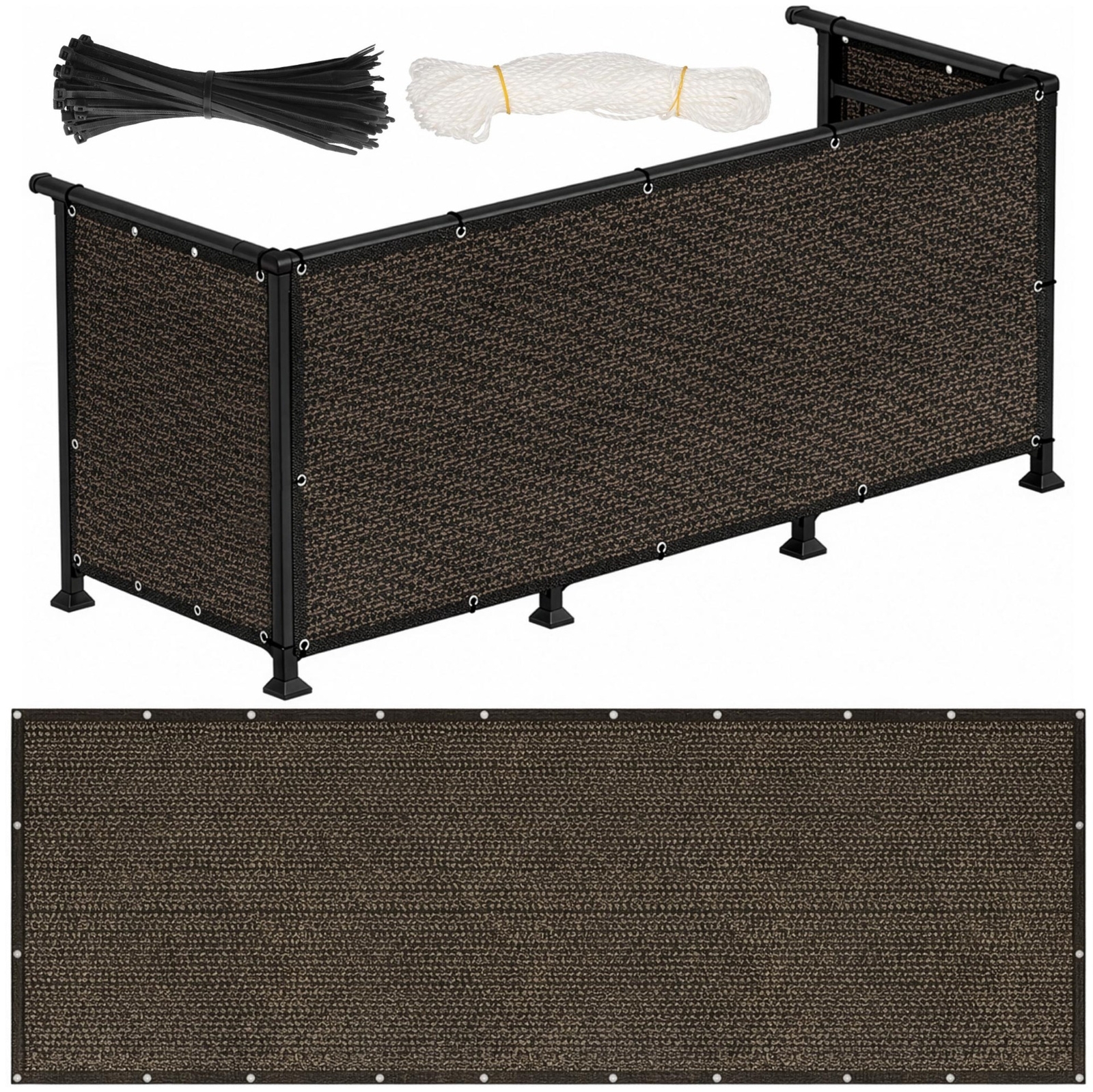 Osłona balkonowa, maskująca 100x500 cm mata na balkon zacieniająca 95% brązowa