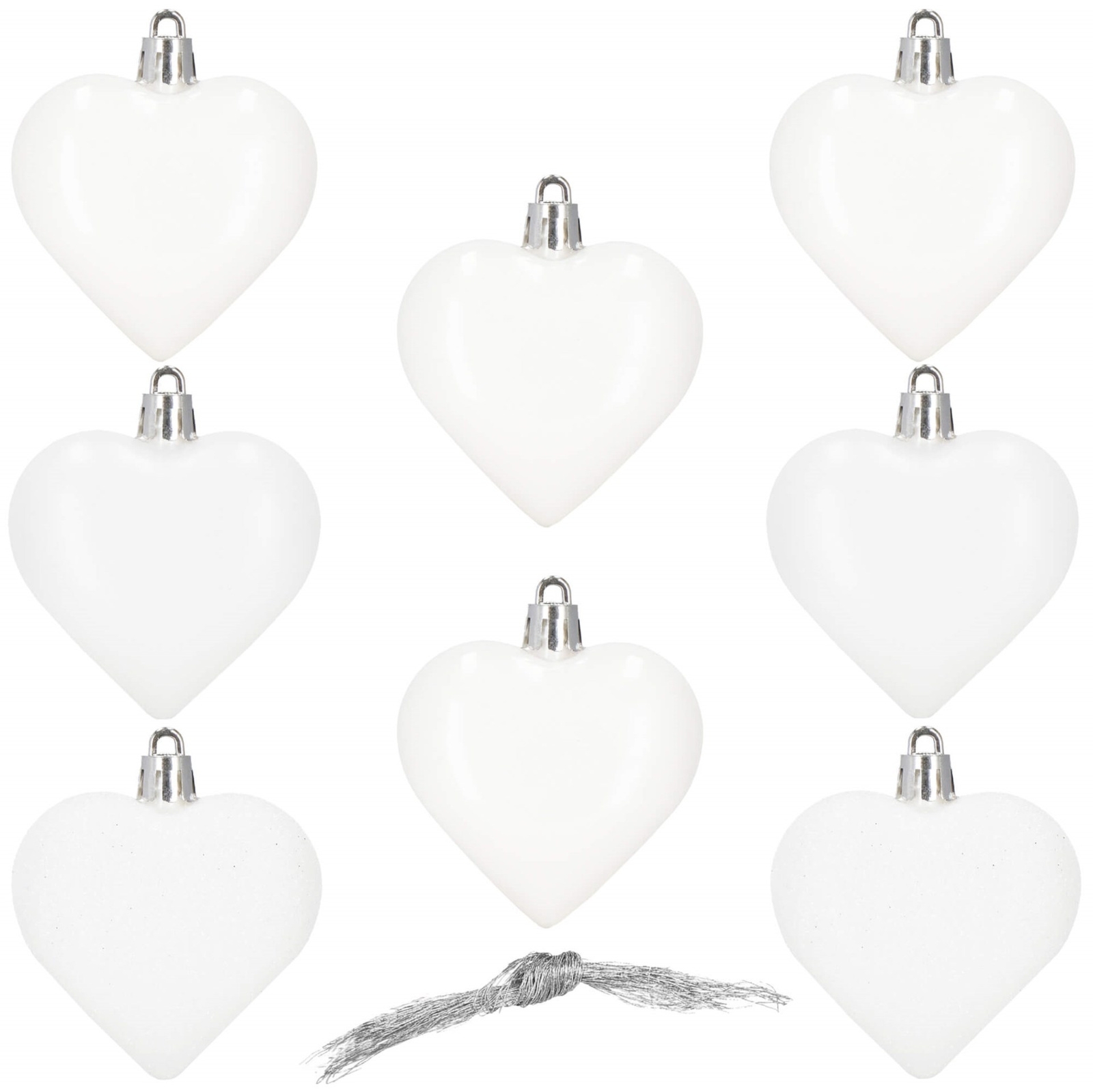 Bombki choinkowe 7 cm ozdoby świąteczne 8 szt. nietłukące serca, białe