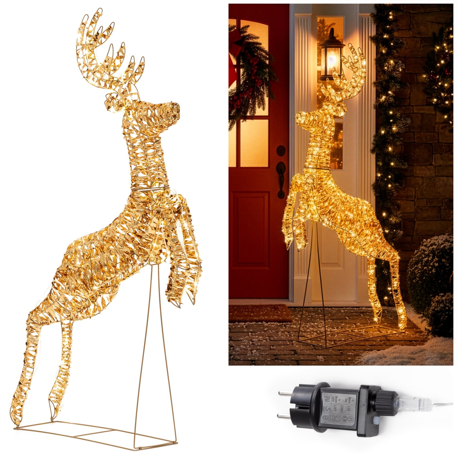 Renifer Led ozdoba świetlna 120 LED dekoracja świąteczna do ogrodu 145 cm, ciepły biały