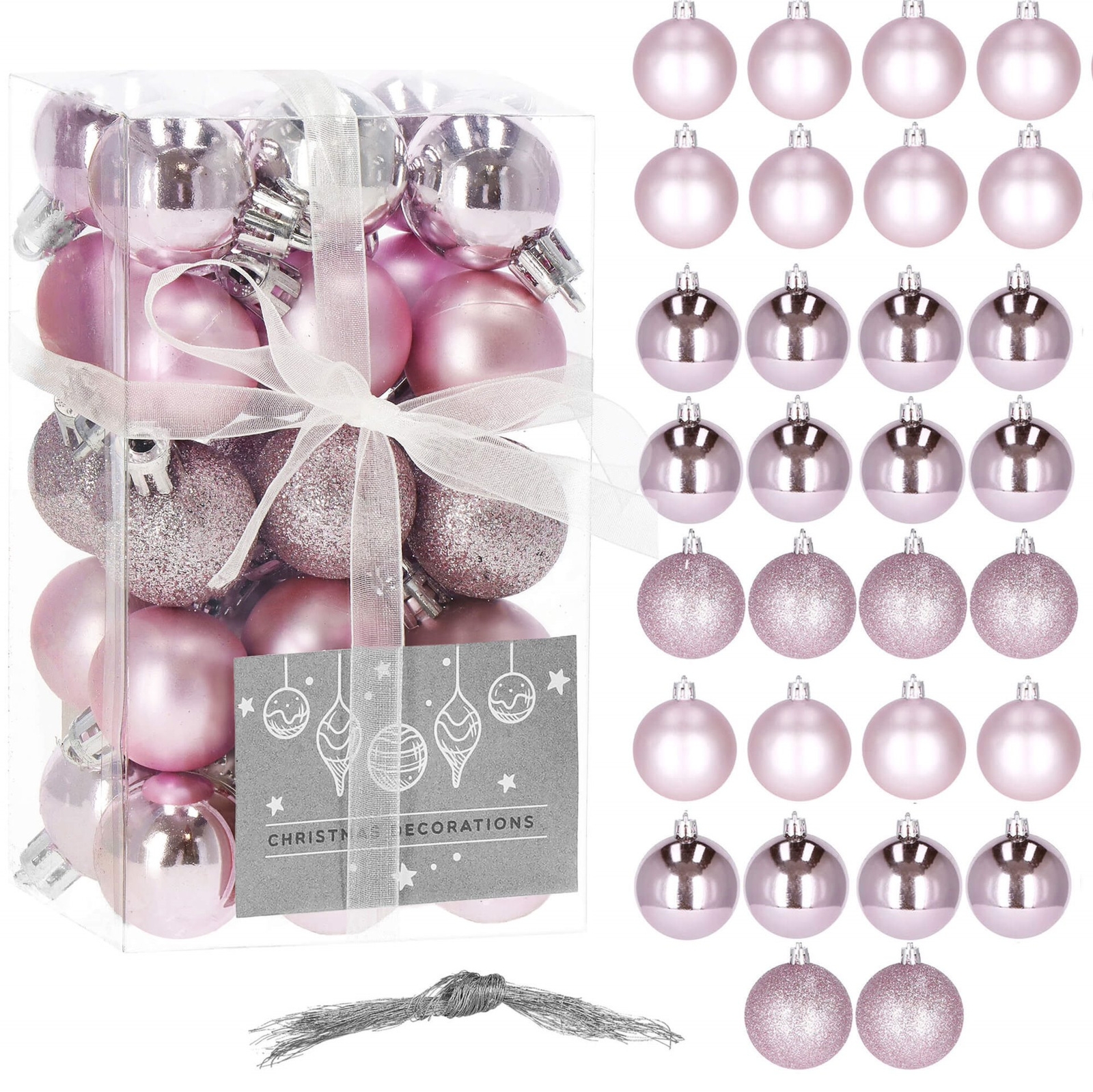 Bombki choinkowe 30 szt. ozdoby świąteczne zestaw 4 cm różowy