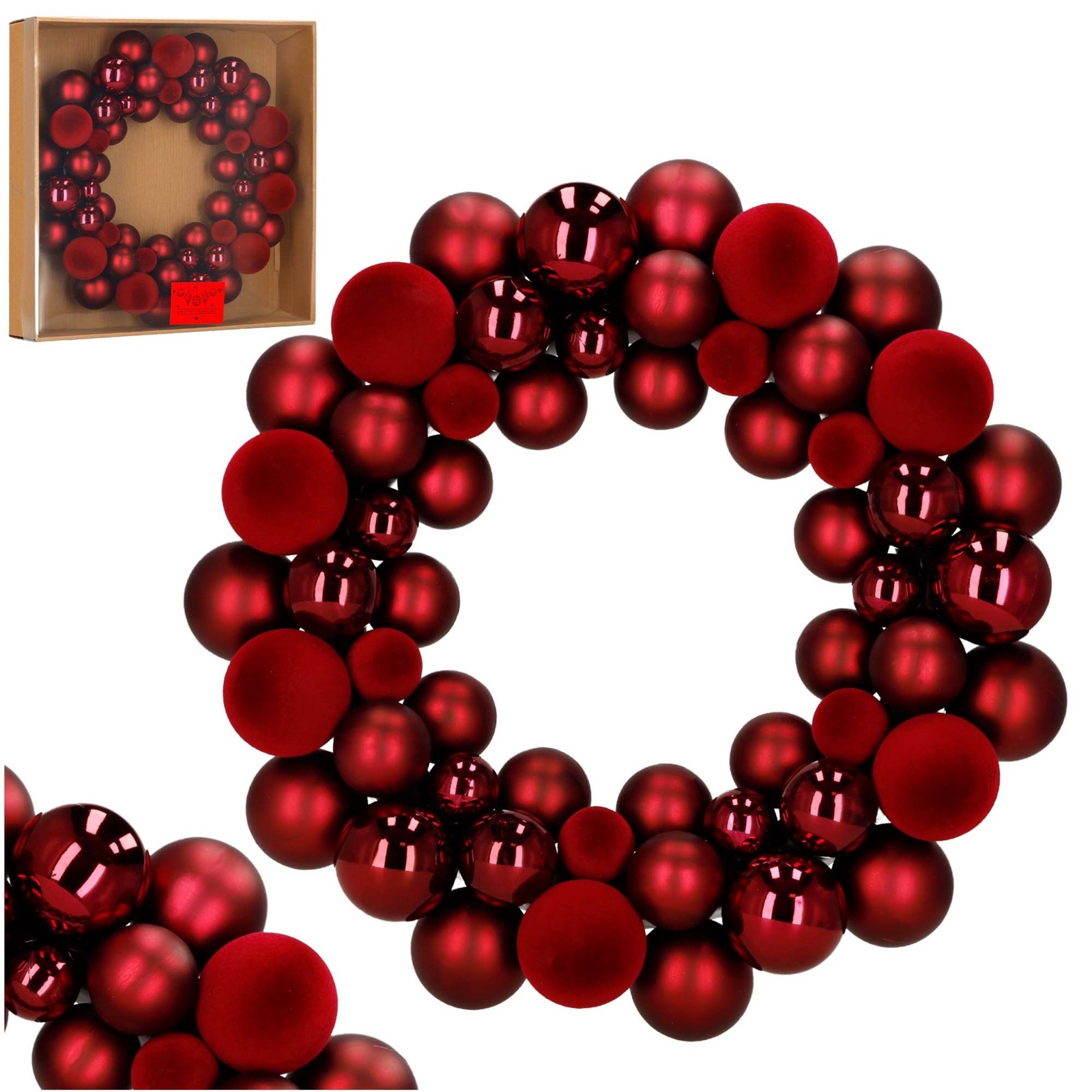 Wianek świąteczny z bombek, wieniec na drzwi 34 cm stroik czerwony