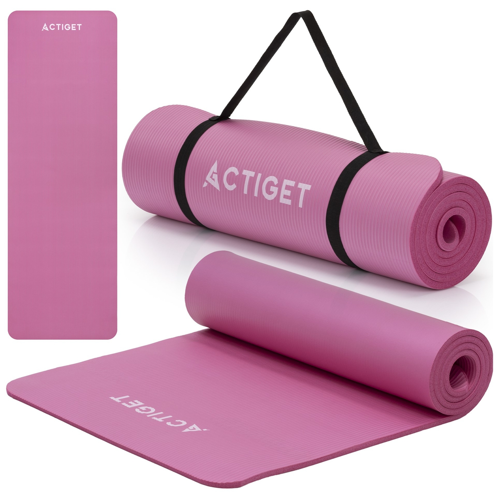 Mata do ćwiczeń antypoślizgowa 183x61 cm NBR do jogi, fitness z uchwytem różowa