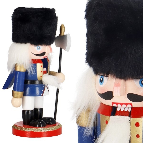 Dziadek do orzechów drewniany 16 cm żołnierzyk świąteczny niebiesko-biały